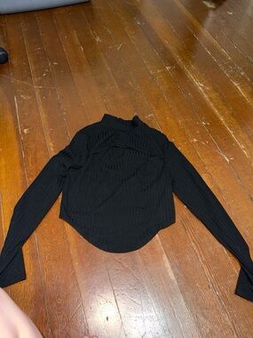 SHEIN Black Ribbed Long Sleeve Mock Neck Top